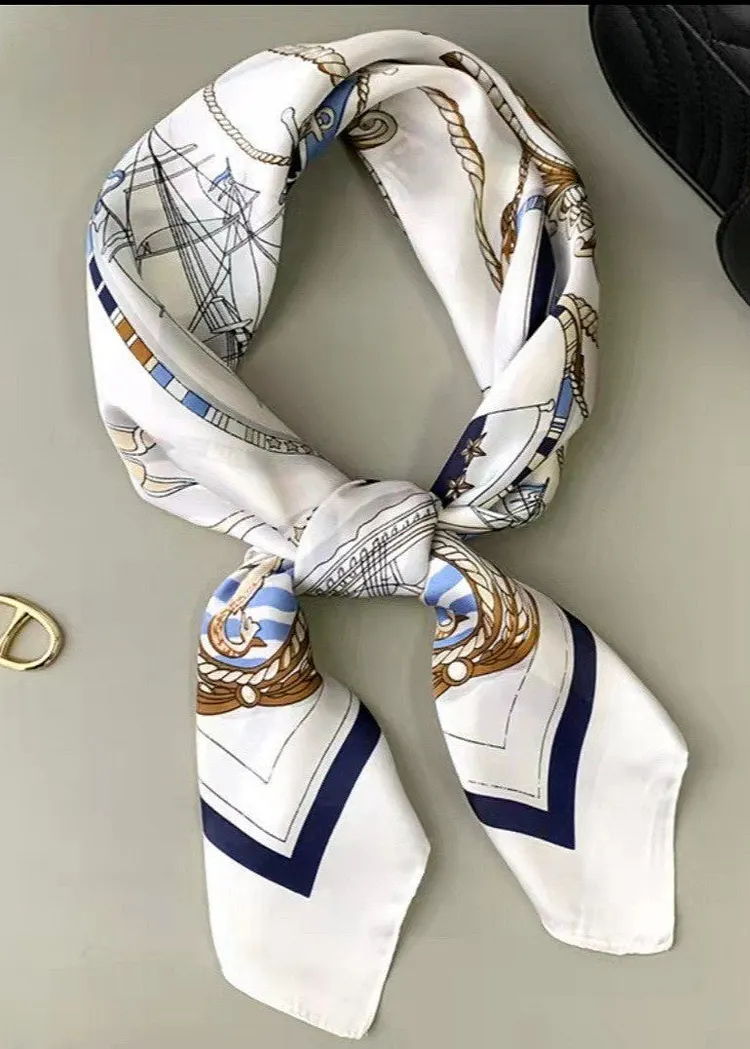 Nautical Crest - Satin Square Scarf with Maritime Motif