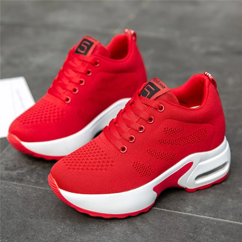 Qjong platform sports shoes, breathable casual shoes, ladies' fashionable shoes with higher and higher height.