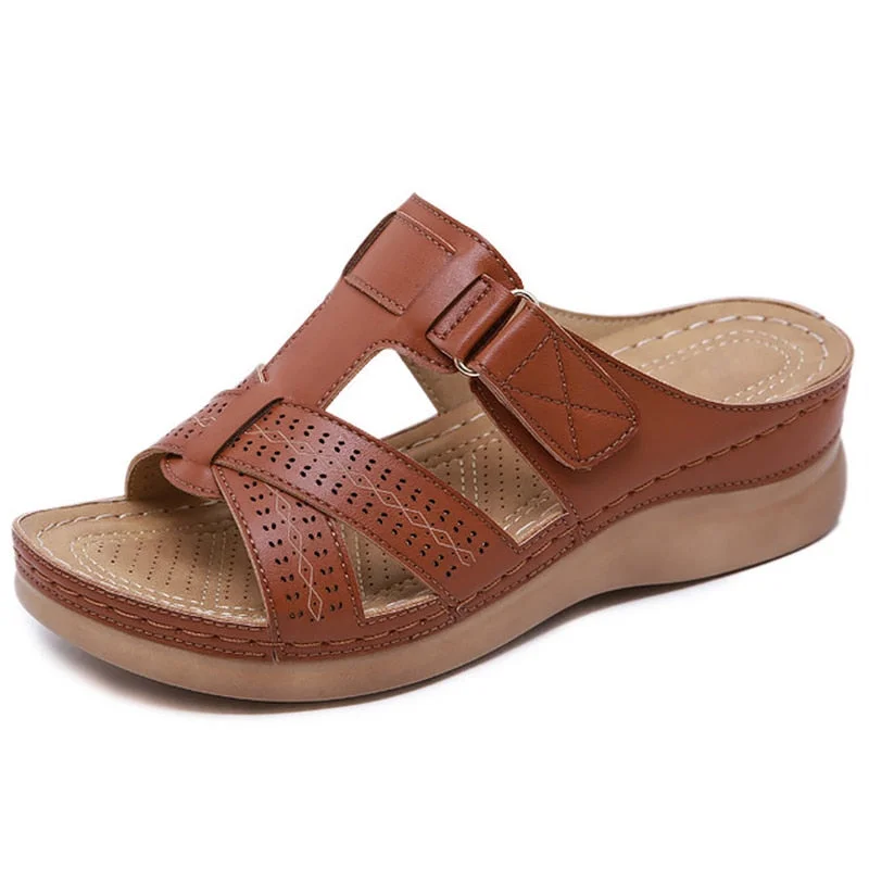 women's Summer sandals Wedges PU Leather Hook loop Sewing Female Roman Sandal for Ladies shoe Retro Sandalias Big size 41-44