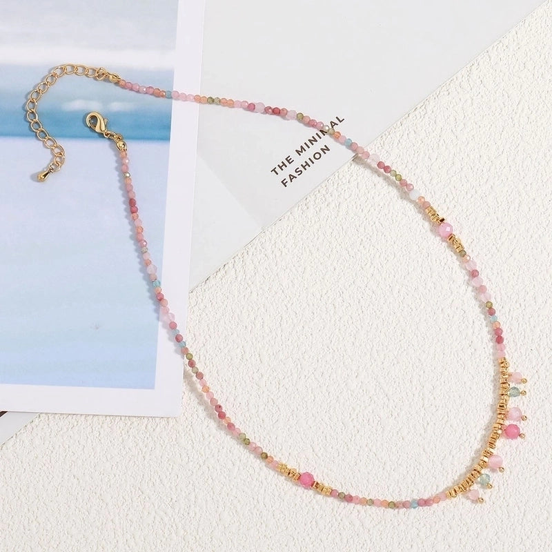 Bohemian Modern Style Classic Style Geometric Round 18K Gold Plated Natural Stone Copper Necklace