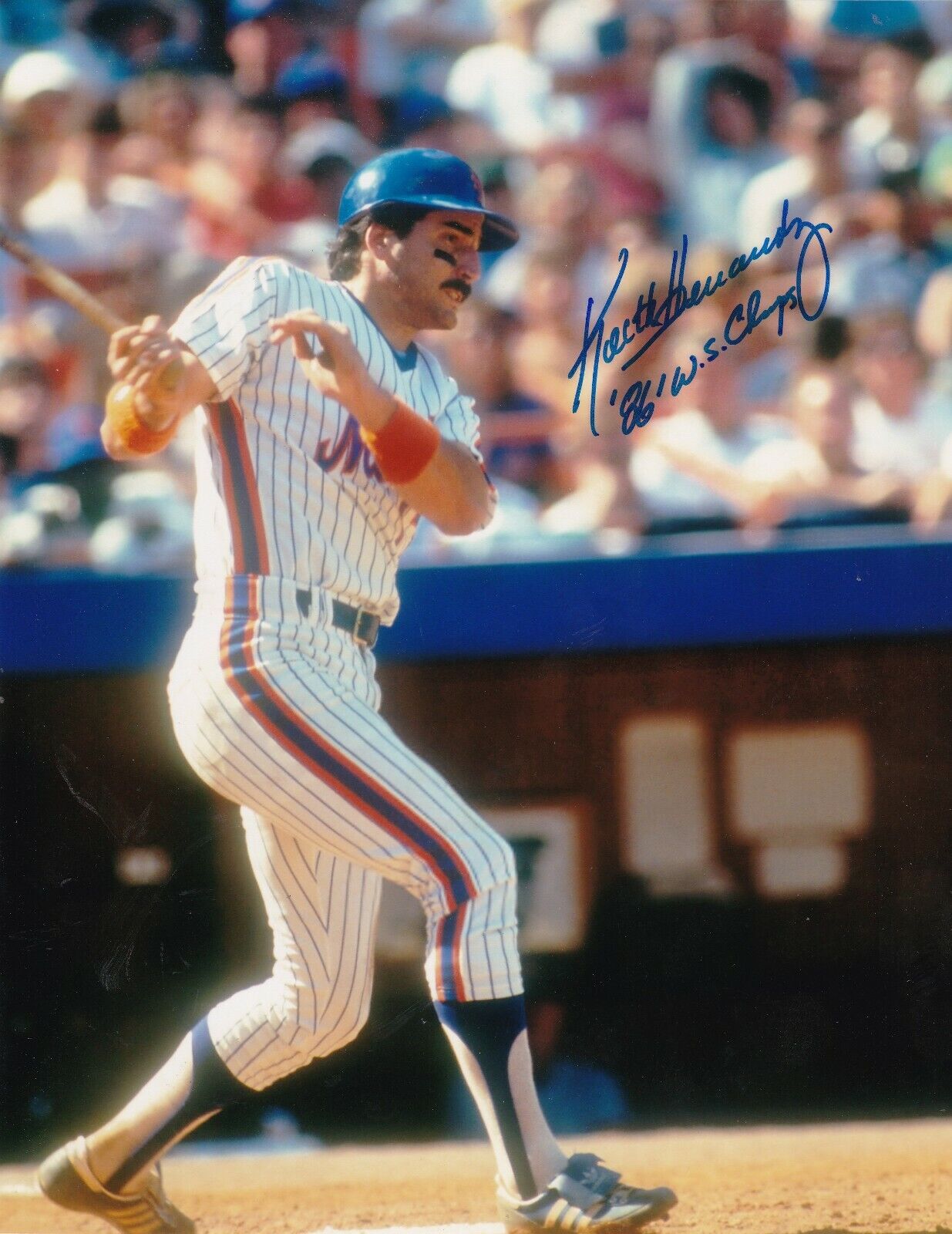 KEITH HERNANDEZ NEW YORK METS 1986 WS CHAMPS ACTION SIGNED 8x10