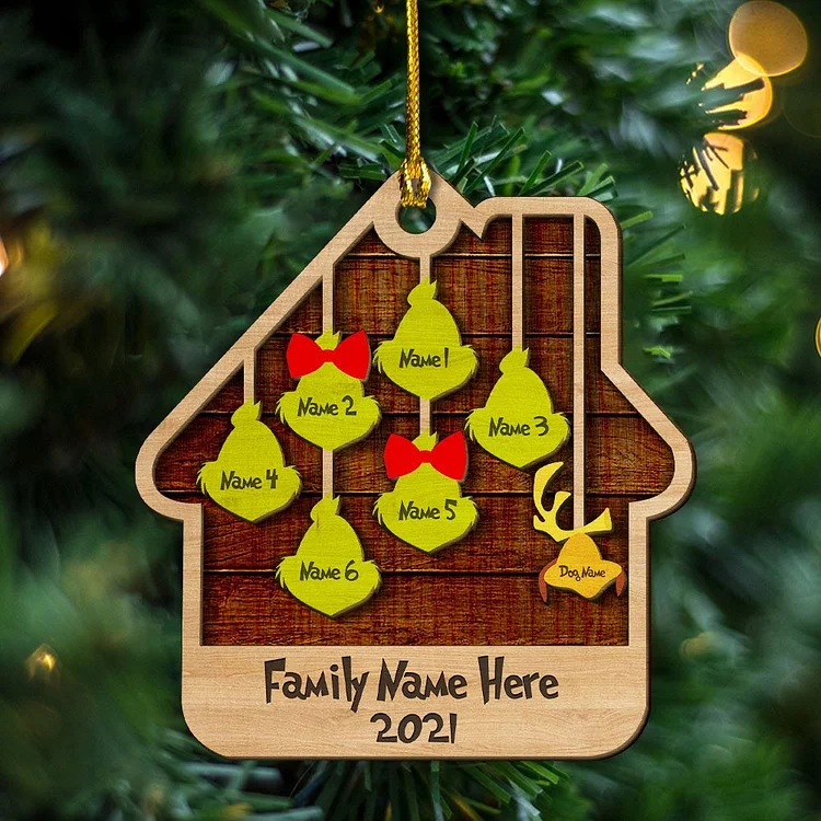 House Ornament for Family Custom 7 Names Wooden Ornament