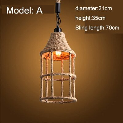 Vintage Pendant Lamp Rural American Retro Creative Personality Hand Knitted Hemp Rope Iron Cafe Living Room Dining Droplight