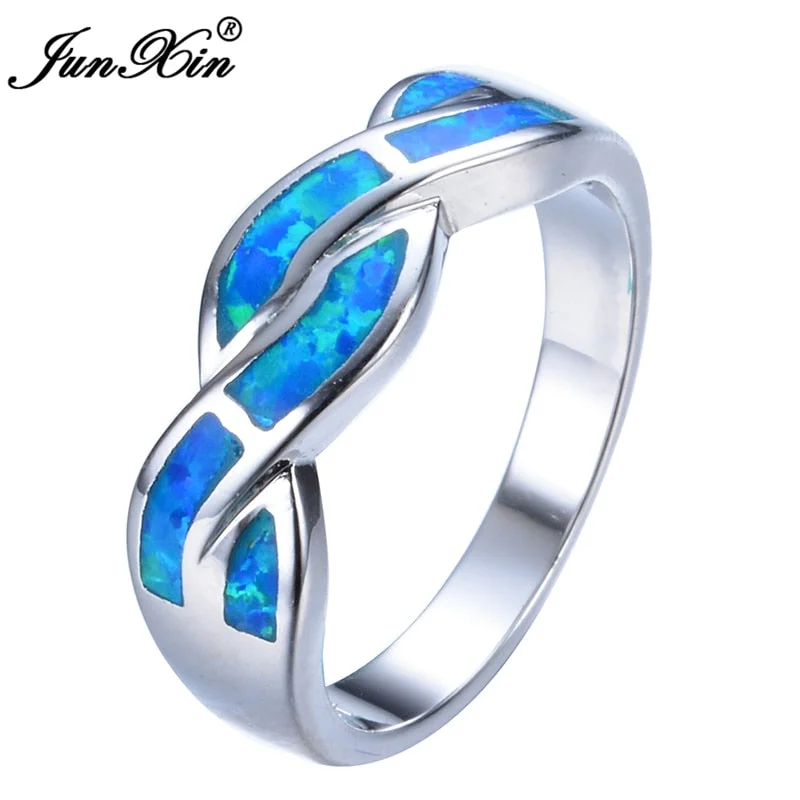 Size 6/7/8/9 Spelicial Crossed Design "S" Blue OPAL Australia Band 10KT White Gold Filled Women Engagement Ring RP0066
