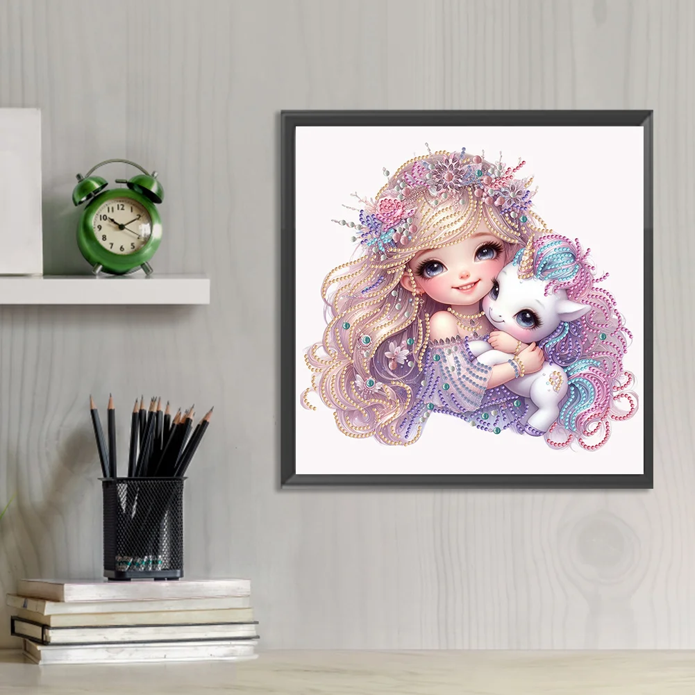 Diamond Painting - Partial Special Shaped Drill - Girl and Unicorn(Canvas|30*30cm)