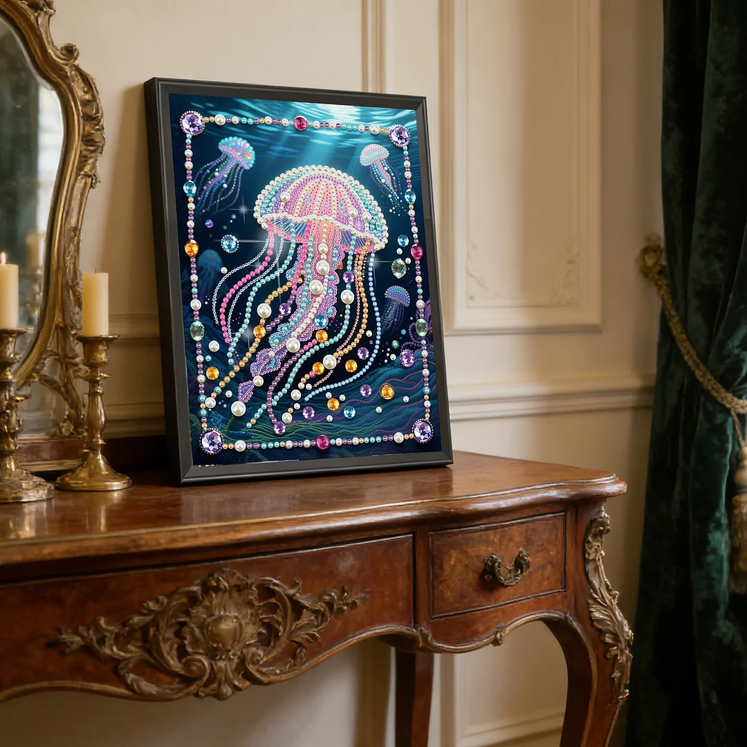 Pink Jellyfish DIY Partial Diamond Pearl Painting Art Kits 30x40cm Special Shape Pearl Gem Paintings Picture Arts Craft for Adults Beginners Home Wall Decor