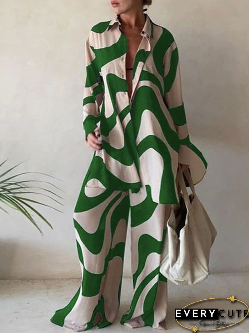 Summer Fashion Printed Loose Long Sleeves Shirts Straight Pants Two Piece Suits New Streetwear Women's Winter Elegant Commuting