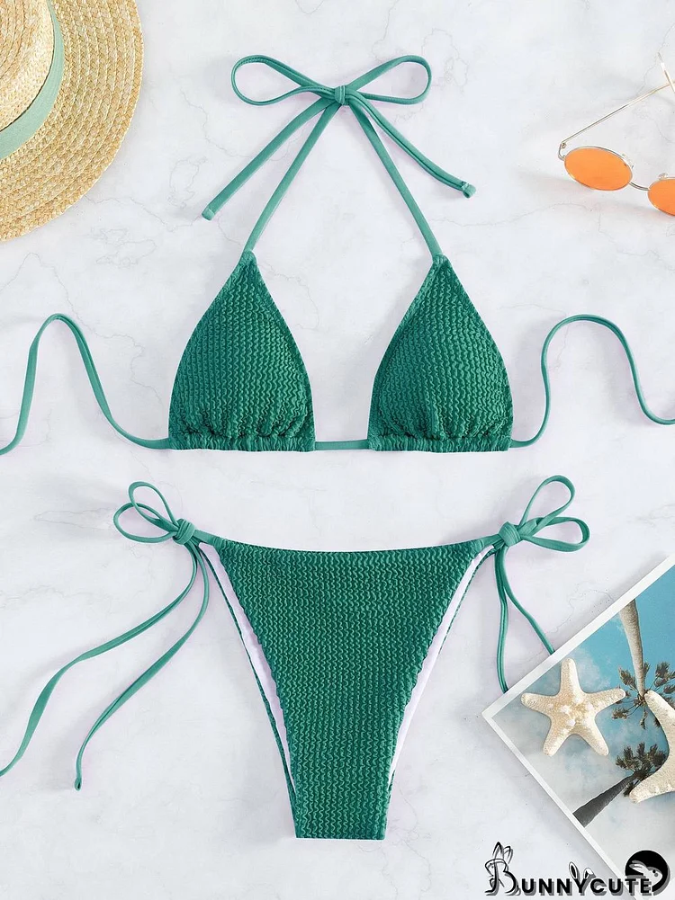 Solid Lace-up Halter Bikini