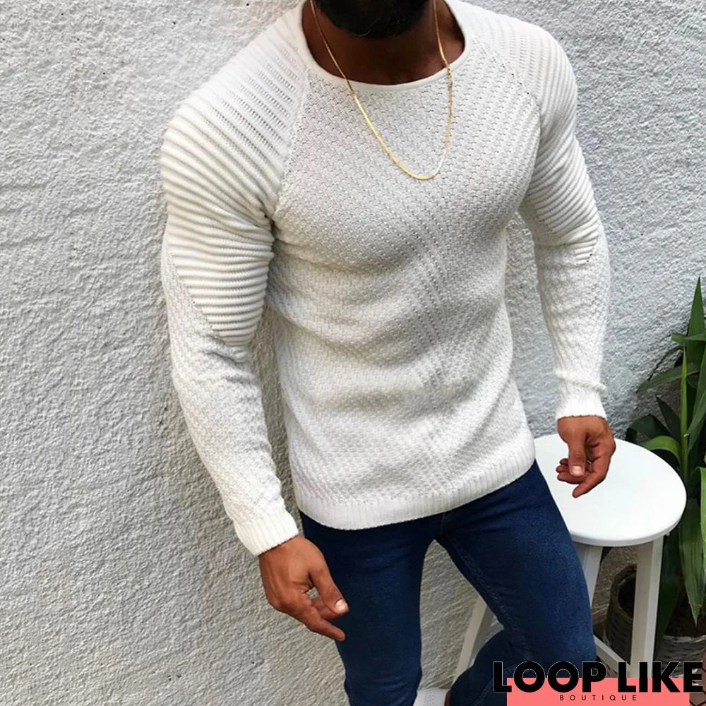 Slim Fit Long Sleeve Pullover Round Neck Sweater Top Sweater Male