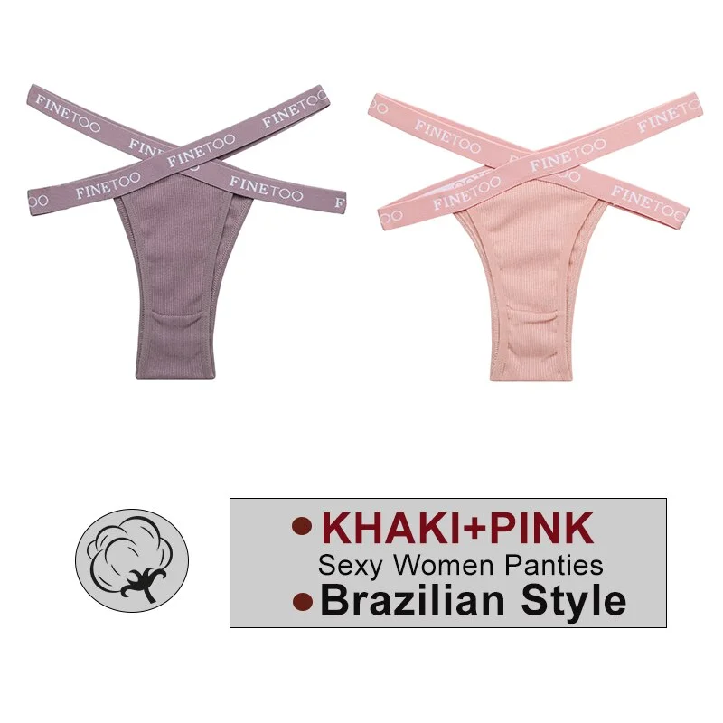 FINETOO 2PCS/Set Women's Cotton Letter Panties Hollow Out Brazilian Pantys Fashion Thong Femme Cross Strap Sexy Woman Underwear