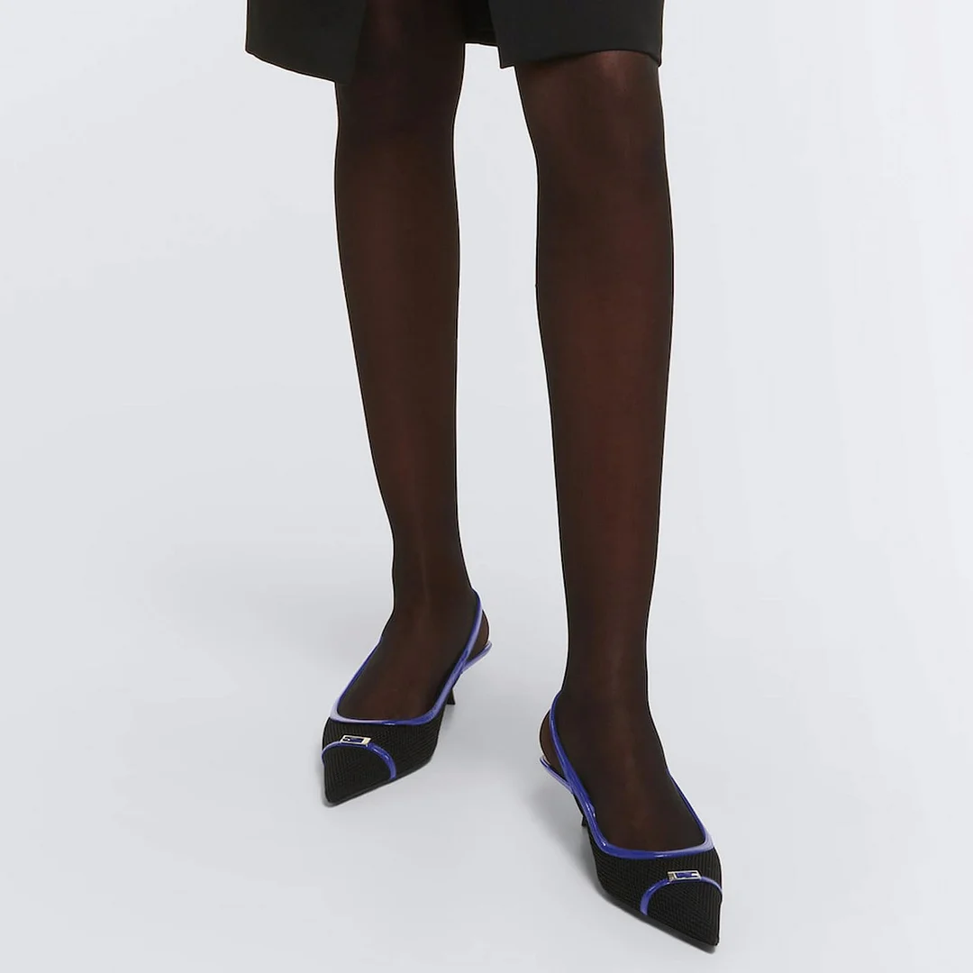 2.36" Women's Pointed Toe Red Bottom Sandals Slingback Shoes Kitten Heel Pumps Mesh Summer Shoes-MERUMOTE