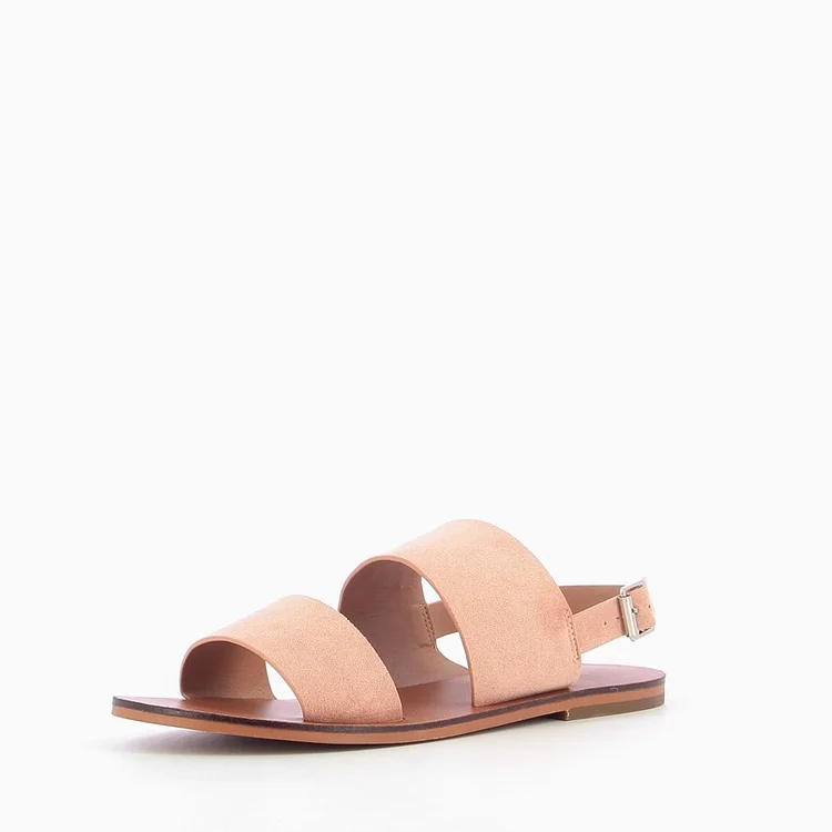 Pink Vegan Suede Wide Strapped Sandals Comfortable Flats Summer Sandals |FSJ Shoes