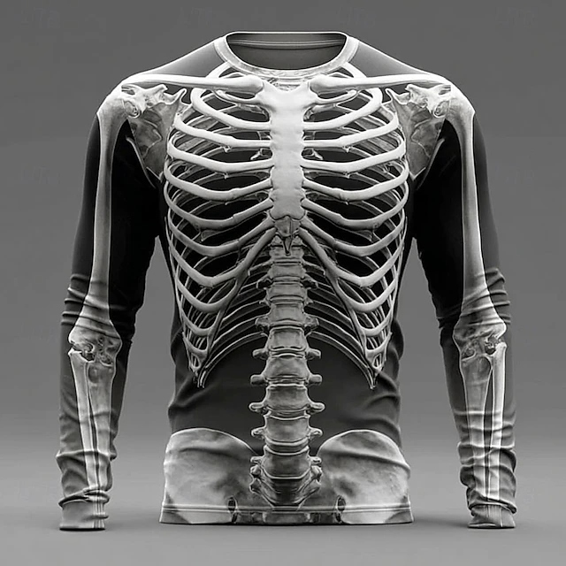 Men's Halloween Skull Graphic Skeleton 3d Print Long Sleeve T-shirt artswardrobe