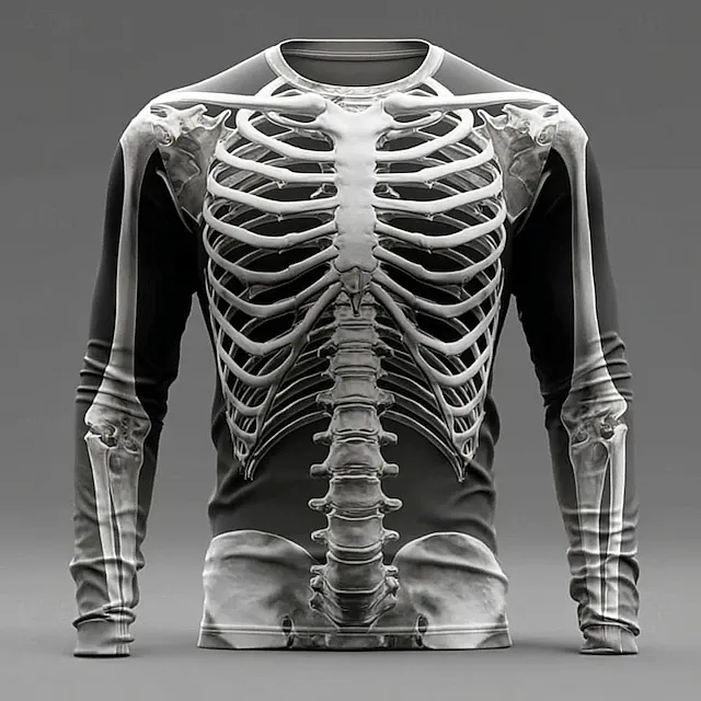 Men's Halloween Skull Graphic Skeleton 3d Print Long Sleeve T-shirt