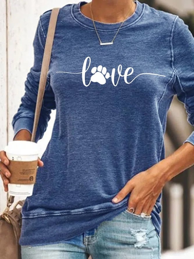 Women's Dog love, dog love saying with dog paw, dog lover Long Sleeve Crew Neck Casual Sweatshirt