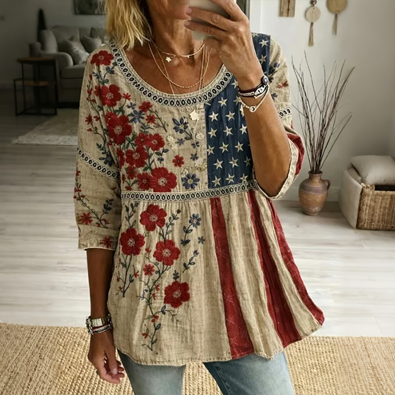  Women's Casual Retro Cotton-linen Top Westsshops