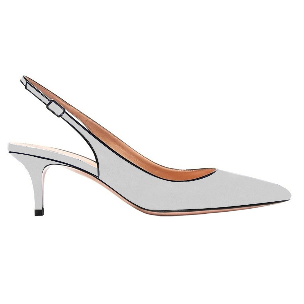 Women's Pointed Toe Slingback Shoes Kitten Heel Pumps Comfortable Dress White Suede Shoes-vocosishoes