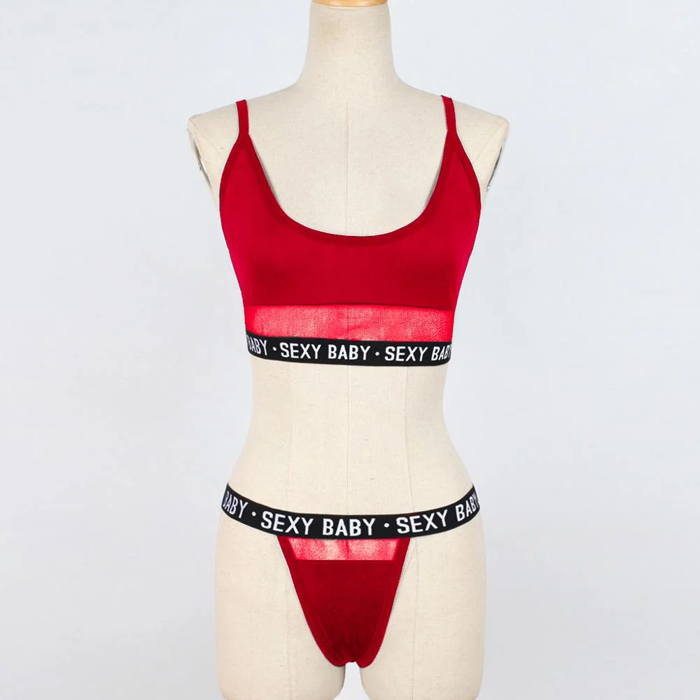 Summer Sexy Fashion Letter Solid Patchwork  Underwear Women Set Women Lingerie Underwear G-String Set Lingerie Femme Lingerie