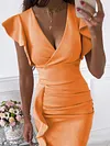 V-Neck Falbala High-Waisted Sexy Slim Midi Dress