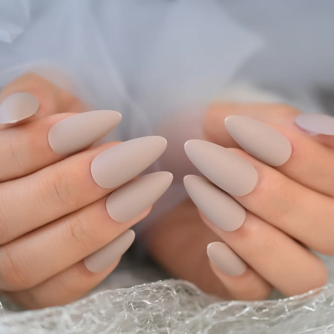 Professional Almond shaped Nail Tips Stiletto Matte Fake Nails White Short Press On Nails With Free Adhesive Tabs-Nail Inspo
