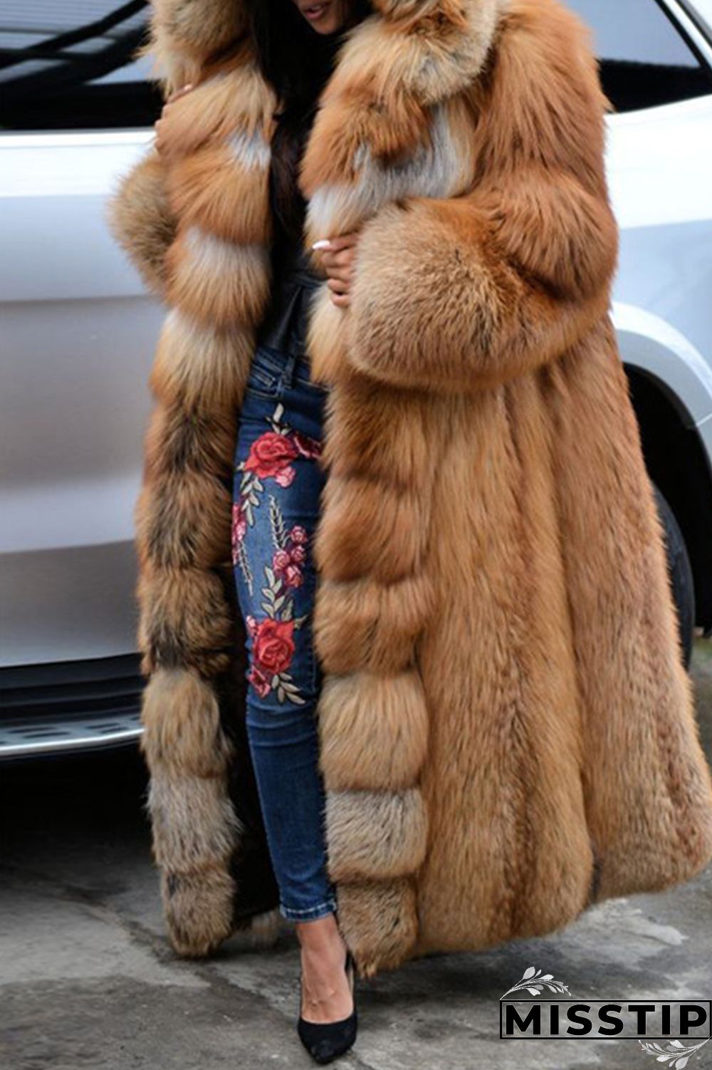 Brown Casual Solid Patchwork Cardigan Hooded Collar Outerwear