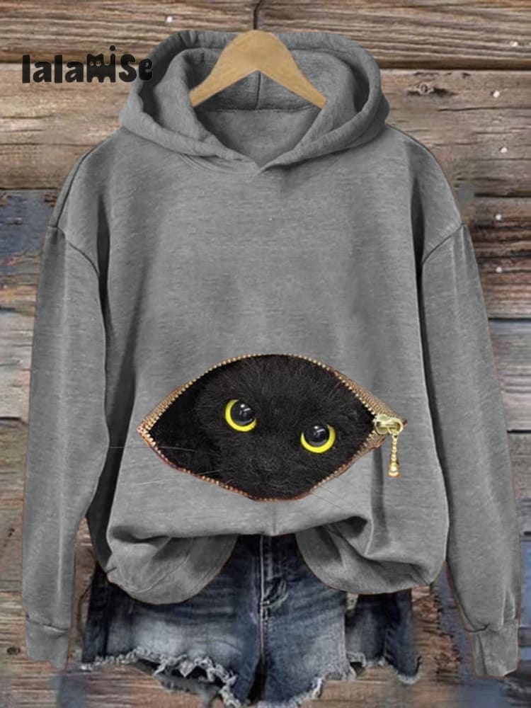 Funny Cat 3D Print Casual Sweatshirt Grey / S
