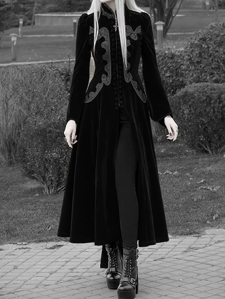 Stand Collar Gothic Zipper Slit A-line Dress