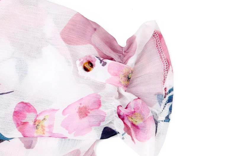 Butterfly Print Button Short Sleeve Chiffon Shirt