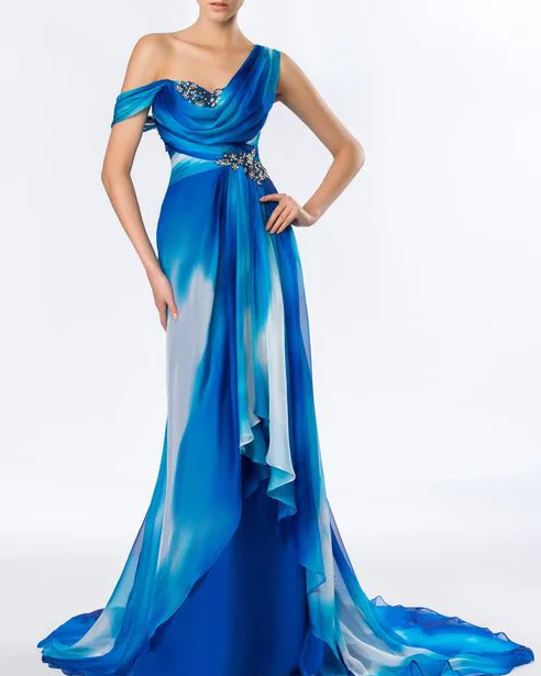 Gown chiffon silk maxi dress gradient asymmetry