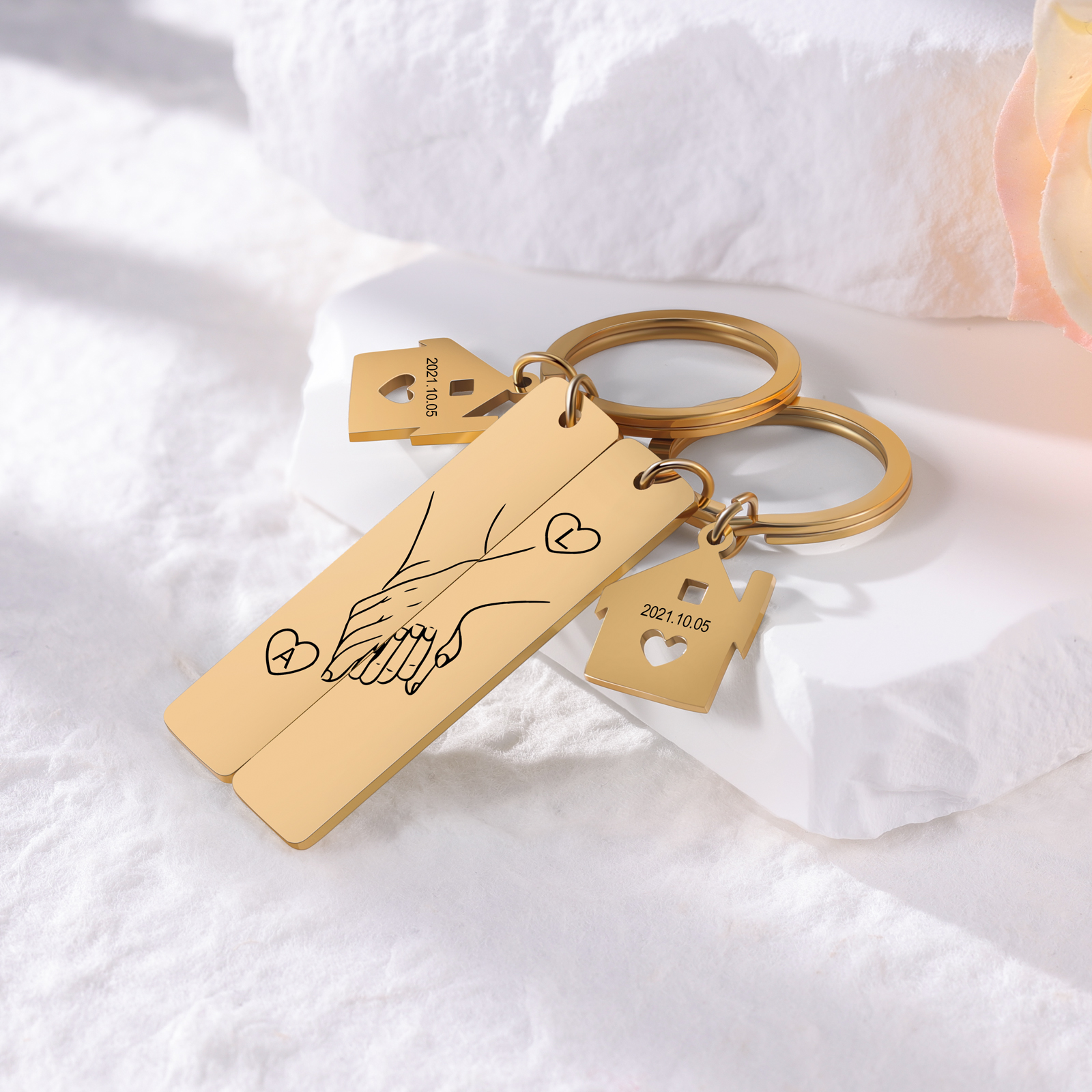 To My Man/My Love Keychain Holding Hands Couple Keychain Set Personalised Date Initial Keyring Matching Couple Gifts-Jessemade AU