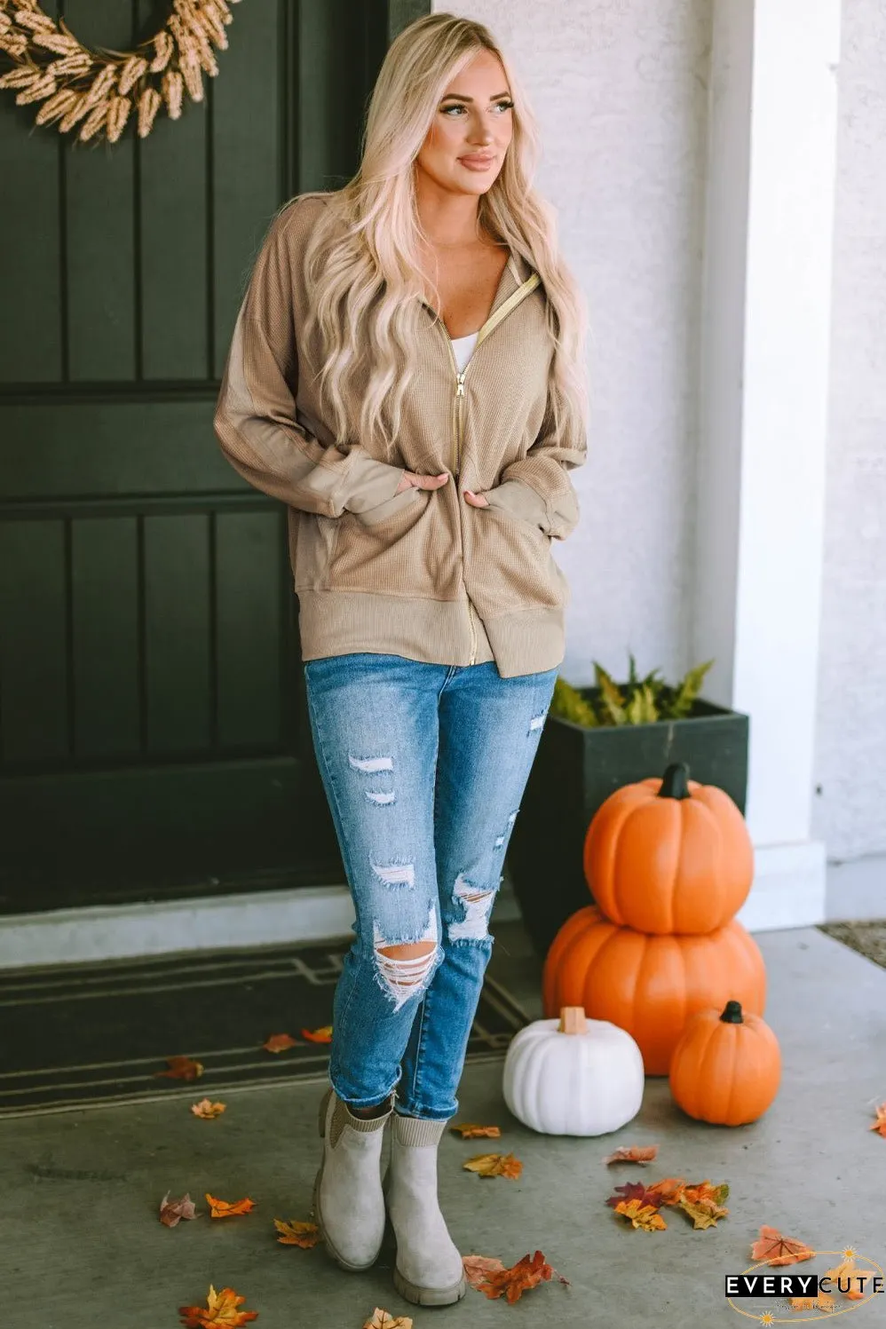 Hooded Zip-Up Coat Plus Size