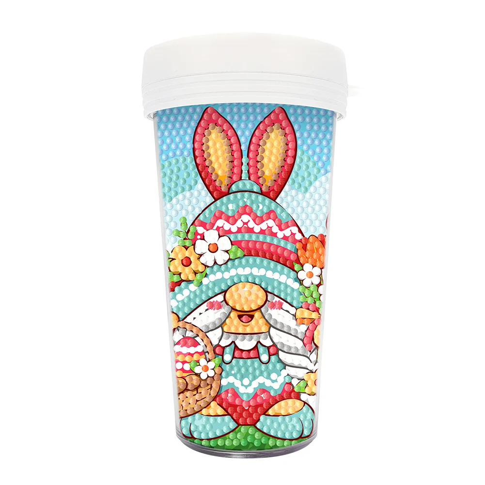 DIY Easter Flower Gnome 470ML Travel Home Diamond Painting Art Water Cup BPA Free With Lid