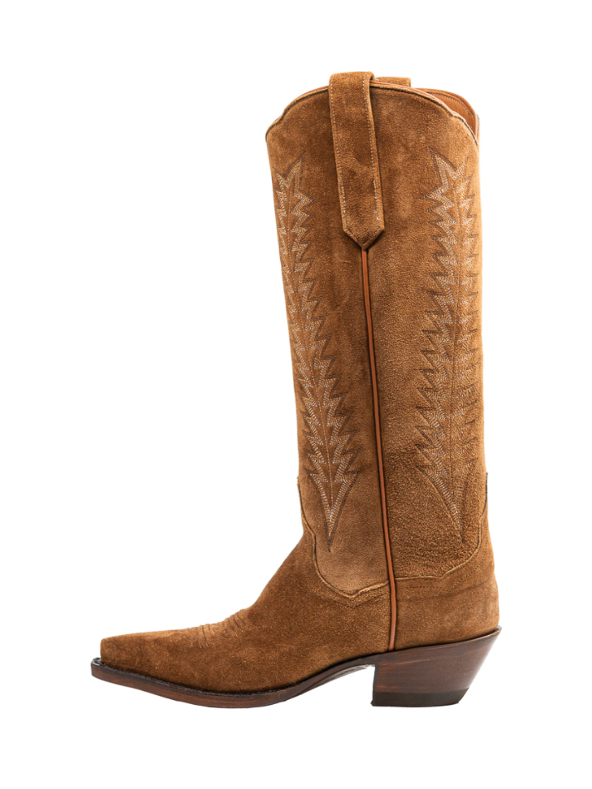 Taafo Cognac Faux Suede Snip-Toe Embroidery Wide Mid Calf Tall Cowgirl Boots