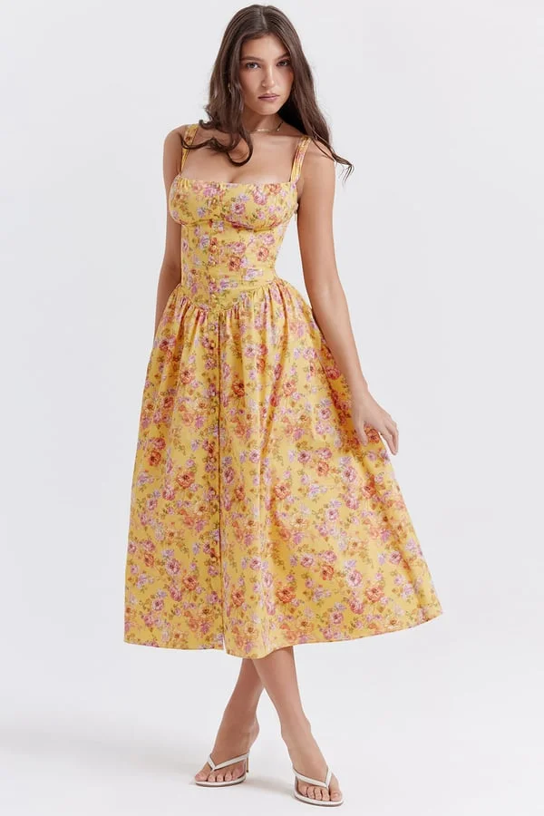 BUTTER PRINT MIDI SUNDRESS