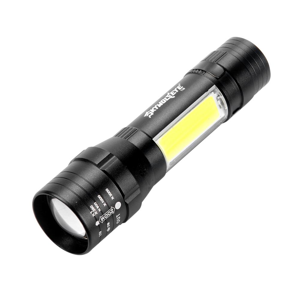 

Skywolfeye Zoomable T6+COB LED Flashlight USB Rechargeable 4 Modes Torch, 501 Original