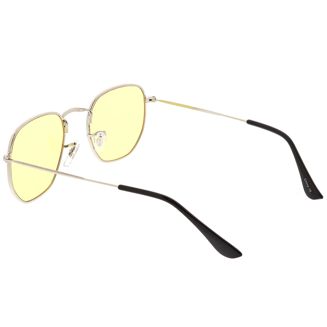 Modern Geometric Hexagonal glasses Metal Slim Arms Colored Tinted Flat Lens 51mm