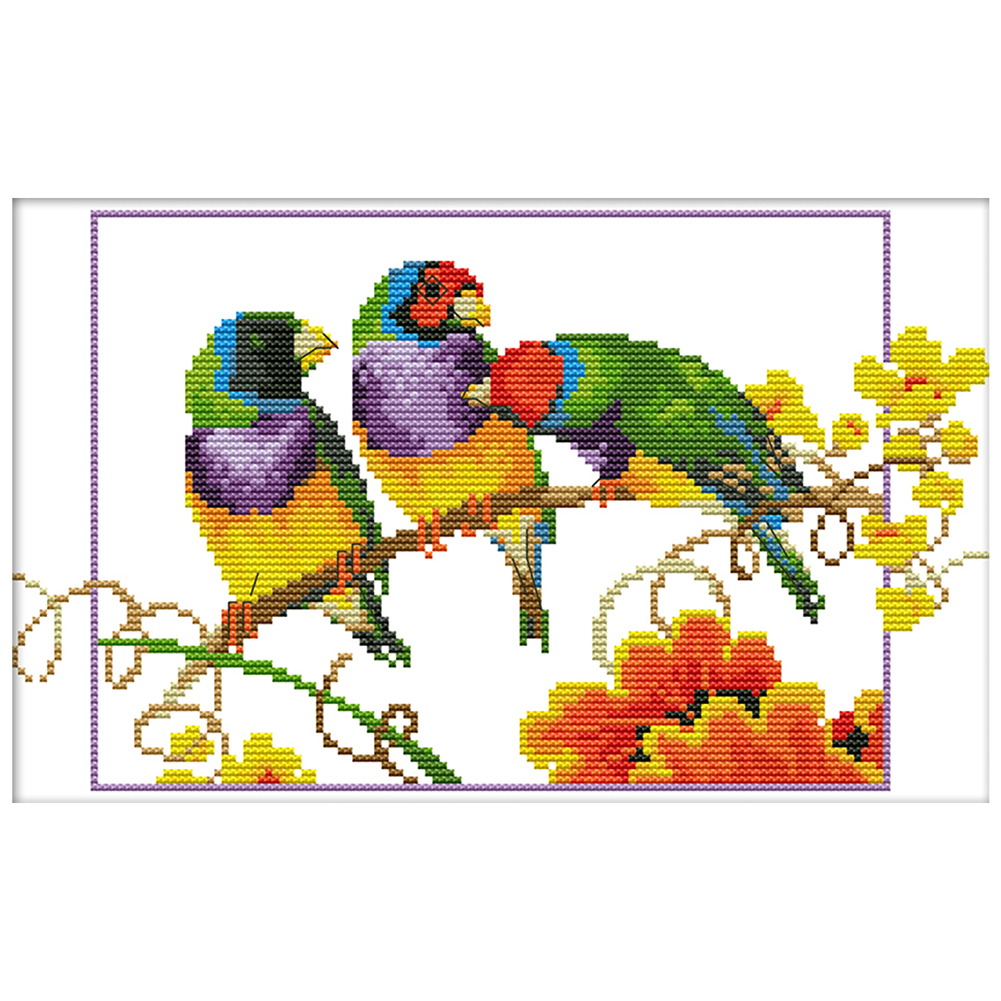 

Parrots - 14CT Stamped Cross Stitch - 32*20CM, 501 Original