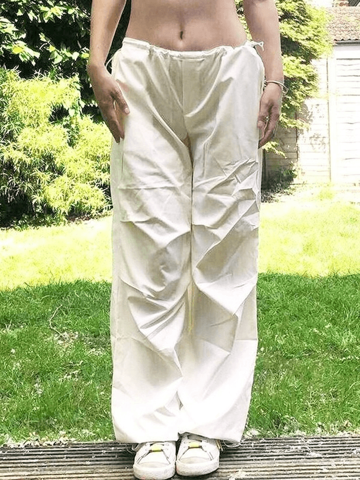 White Y2K Baggy Parachute Pants