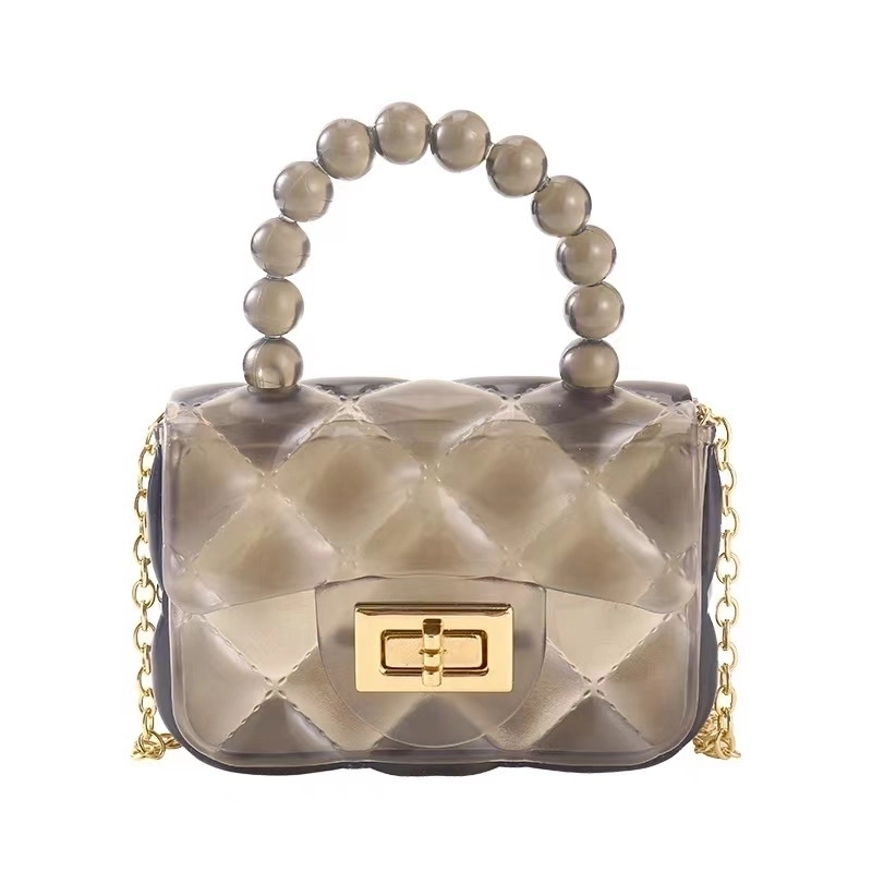 Girl’s Small Pu Leather Solid Color Lingge Cute Pearls Square Lock Clasp Crossbody Bag