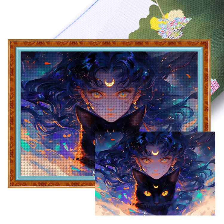 Sailor Moon-Shui Bingyue And Black Cat (60*45cm) 11CT Stamped Cross Stitch gbfke