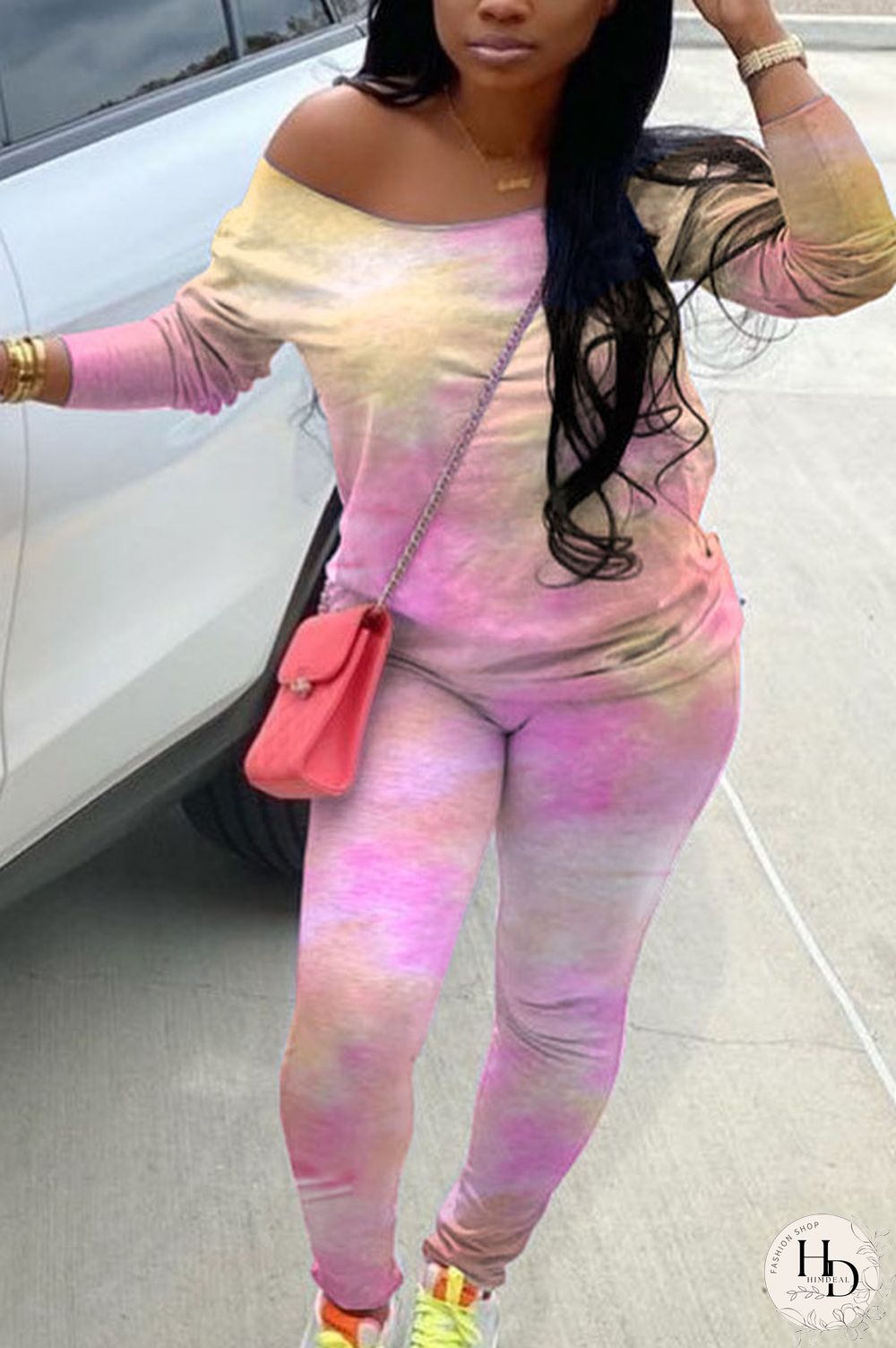 Pink Sportswear Polyester Print O Neck Plus Size