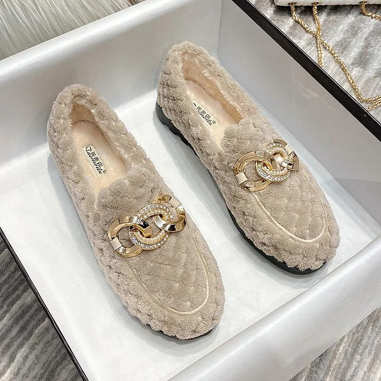 vanccy Furry Flats Loafers Fu61 QueenFunky