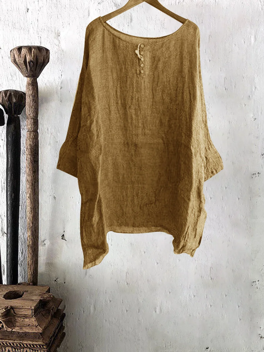 Womens Solid Color Casual Linen Tee