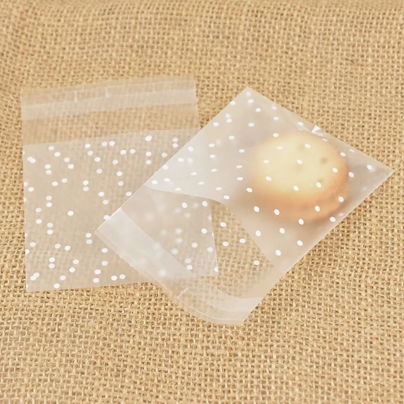 100Pcs Transparent Dot Candy Cookie Plastic Bags Self-Adhesive For Biscuits Snack Baking Package Decor Kids Gift DIY Storage