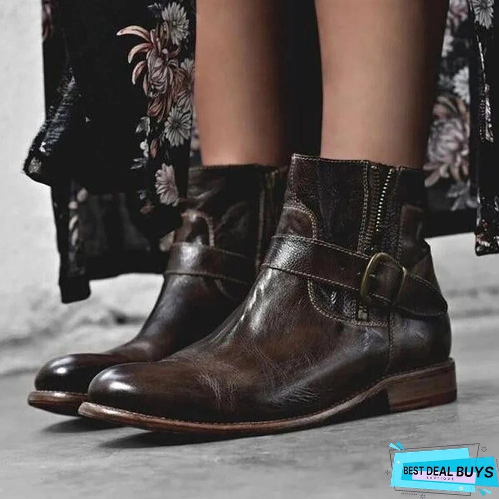 Fashion Zipper Low Heel Martin Boots