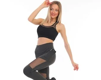 pornhint Pornhint Premium Anthracite Activity Tulle Leggings W/Pockets / Work out Full Length Leggings / Women's High Waist Leggings