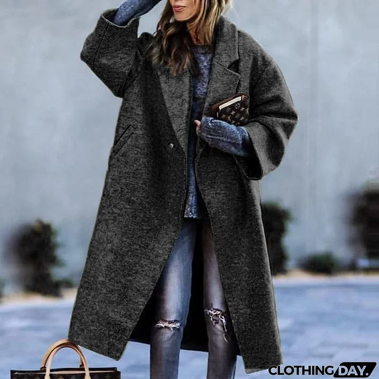 Women Fashion Autumn And Winter Long Sleeve Lapel Over Coat