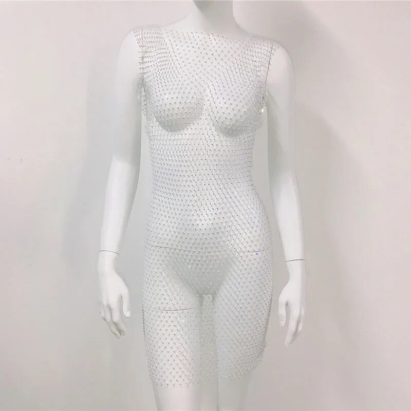 Rhinestone Mesh Mini Dress Women Summer Open Back Slit Long Dresses Ladies Beach Babes See Through Sexy Fishnet Skirt 18 Rhinestone Mesh Mini Dress Women Summer Open Back Slit Long Dresses Ladies Beach Babes See Through Sexy Fishnet Skirt