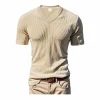  Men's V-Neck Ribbed T-Shirt - Stylish and Comfortable for Everyday Wear by Inlyline