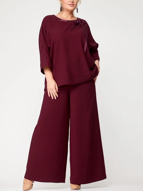 Round Neck Solid Color Loose Top And Trousers Suit
